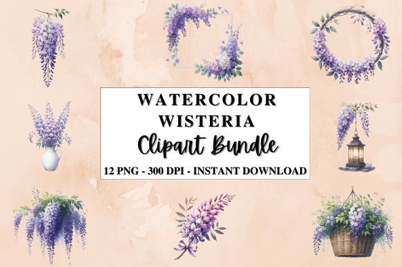 Download Watercolor Wisteria Clipart Bundle - Clip Collection