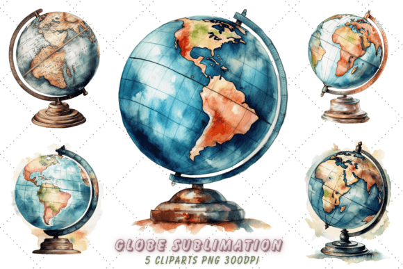 Download Retro Globe Watercolor Clipart - Clip Collection