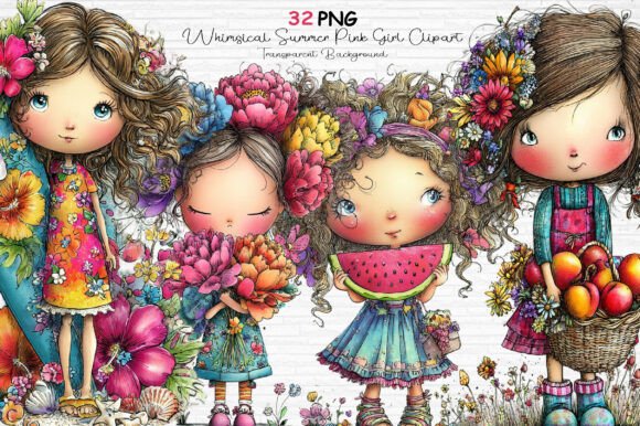 Download Whimsical Summer Pink Girl Clipart PNG - Clip Collection