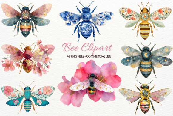 Download Floral Bee Clipart Boho Cottagecore PNG - Clip Collection