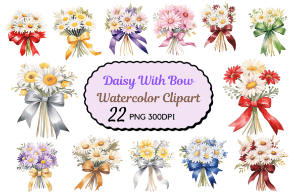 Download Watercolor Daisy with Bow Clipart - Clip Collection