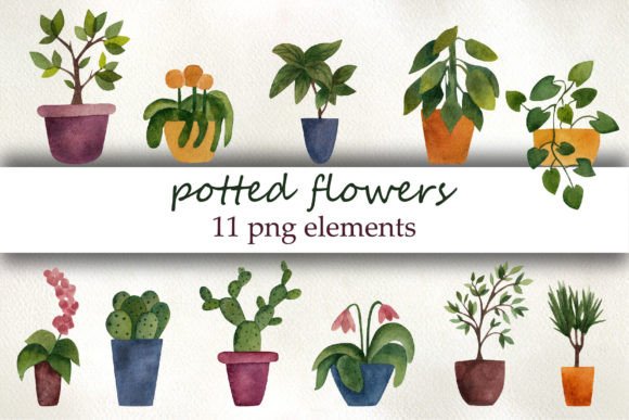Download Potted Flowers, Watercolor Clipart - Clip Collection