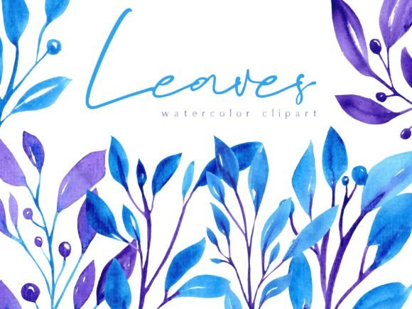 Download Blue&amp;purple Watercolor Leaves Clipart - Clip Collection