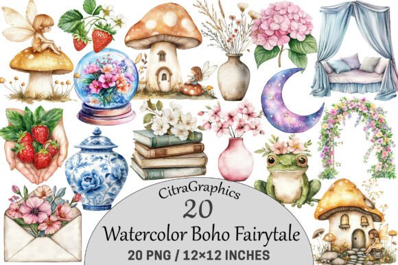 Download Watercolor Boho Fairytale Clipart. - Clip Collection