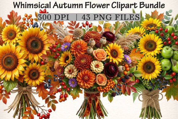 Download Whimsical Autumn Flower Clipart Bundle - Clip Collection