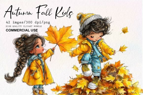 Download Whimsical Autumn Fall Kids Clipart Set - Clip Collection