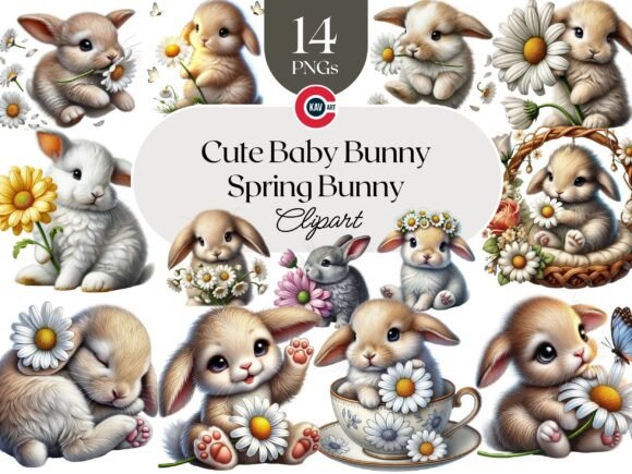 Download Cute Spring Bunny with Flowers Clipart - Clip Collection