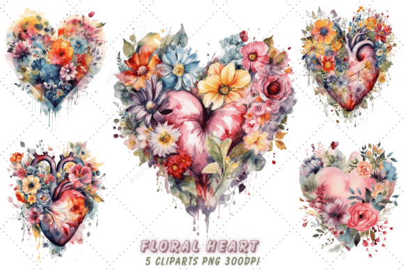 Download Cute Floral Heart Watercolor Clipart - Clip Collection