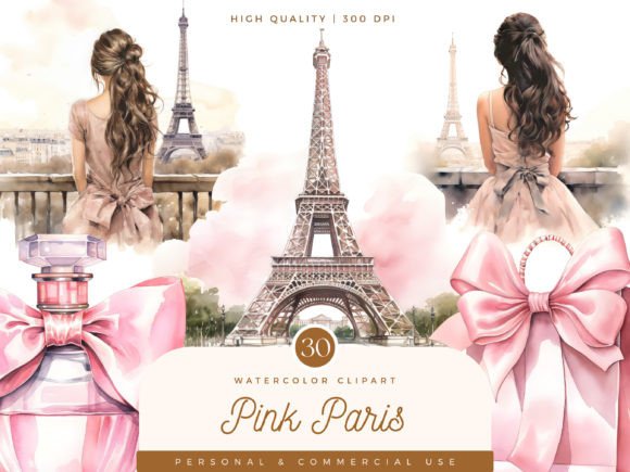 Download Watercolor Pink Paris Clipart Bundle - Clip Collection
