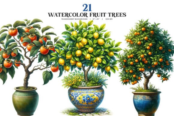 Download Watercolor Potted Fruit Trees Clipart - Clip Collection
