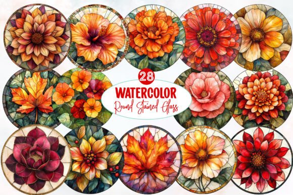 Download Round Stained Glass FALL FLOWER Clipart - Clip Collection