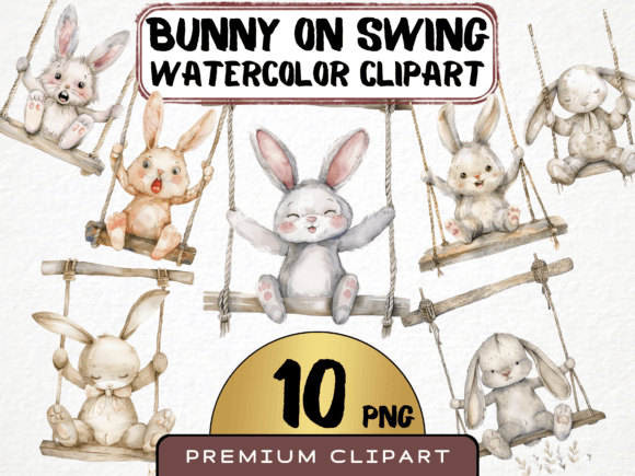 Download Watercolor Bunny on a Swing Clipart PNG - Clip Collection