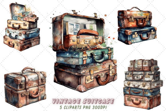 Download Vintage Suitcase Watercolor Clipart - Clip Collection