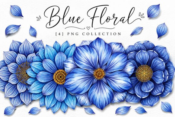 Download Blue Floral Watercolor Clipart Png Set - Clip Collection