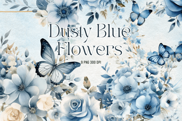 Download Dusty Blue Flowers Watercolor Clipart - Clip Collection