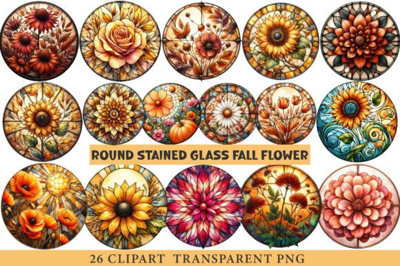 Download Round Stained Glass Fall Flower Clipart - Clip Collection