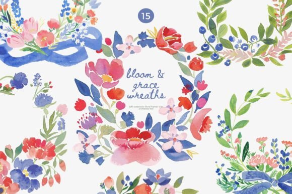 Download Watercolor Floral Wreaths Clipart Set - Clip Collection