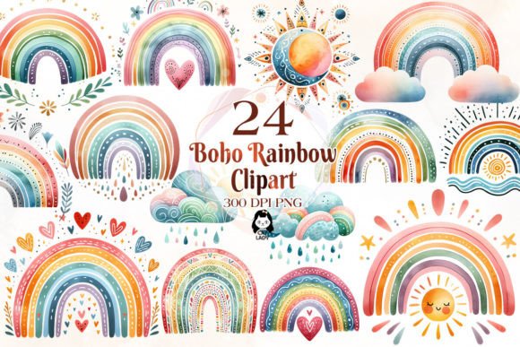 Download Watercolor Boho Rainbow Clipart Bundle - Clip Collection