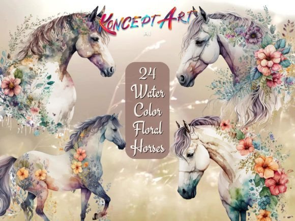 Download 24 Boho Watercolor Floral Horse Clipart - Clip Collection