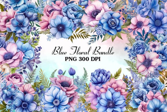 Download Blue Floral Watercolor Clipart Bundle - Clip Collection