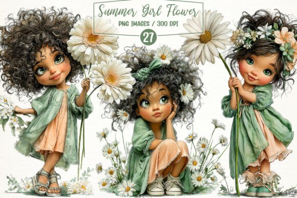 Download Whimsical Summer Girl Flower Clipart - Clip Collection