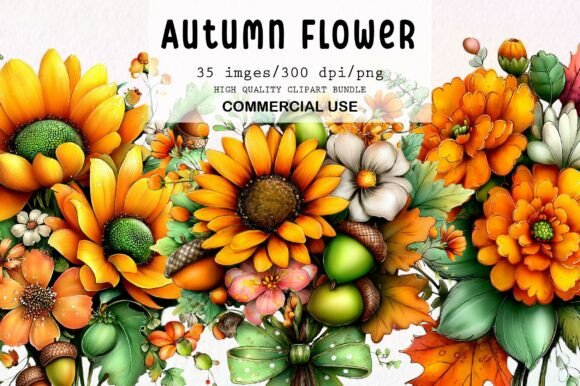Download Whimsical Autumn Flower Clipart Bundle - Clip Collection
