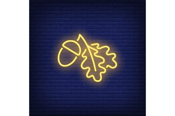 Download Acorn Neon Icon. Oak Leaf, Twig, Fall Fo - Leaf Collection