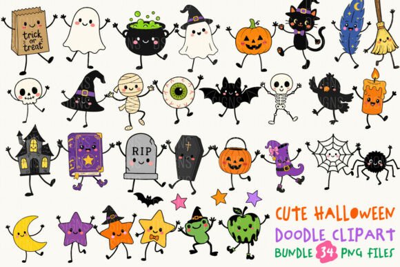 Download Cute Halloween Doodle Clipart Bundle PNG - Clip Collection