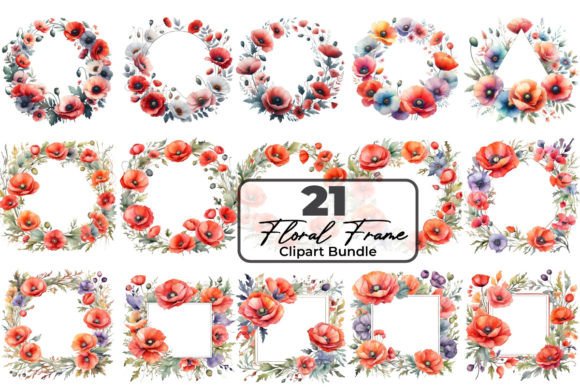 Download Red Poppy Flowers Frame Clipart Bundle - Clip Collection