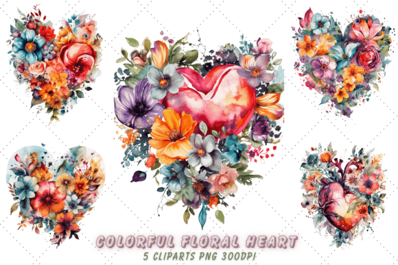 Download Colorful Floral Heart Watercolor Clipart - Clip Collection