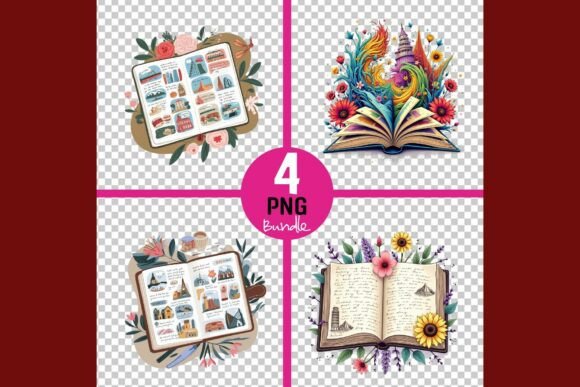 Download Vibrant Floral Book Illustrations in PNG - Vibrant Collection