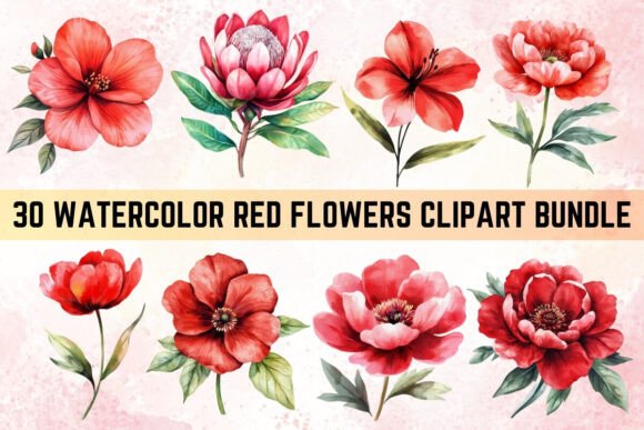 Download Watercolor Red Flowers Clipart Bundle - Clip Collection