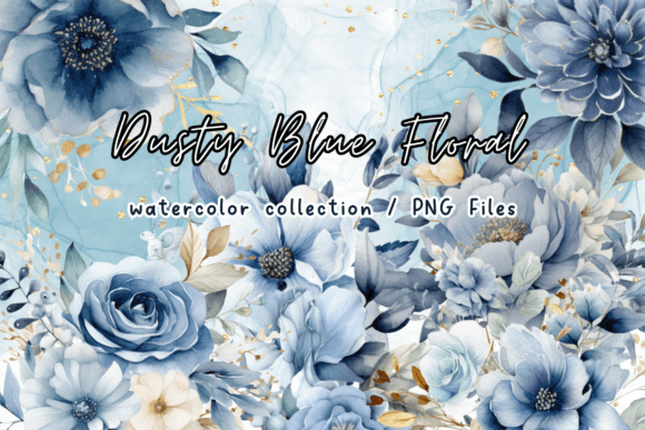 Download Dusty Blue Floral Watercolor Clipart - Clip Collection