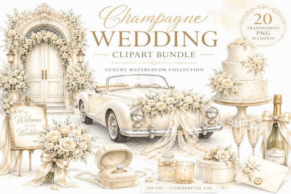 Download Champagne Wedding Clipart Bundle - Clip Collection