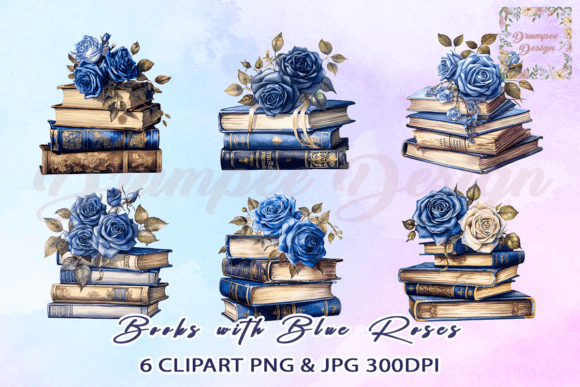 Download Books with Blue Roses Watercolor Clipart - Clip Collection