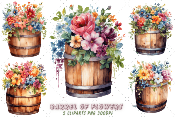Download Barrel of Flowers Watercolor Clipart - Clip Collection