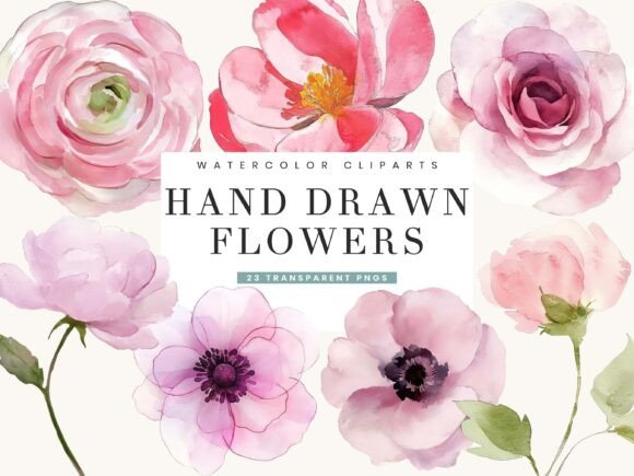 Download Watercolor Hand Drawn Flowers Clipart - Clip Collection
