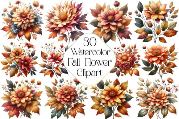 Download Watercolor Fall Flower Clipart Bundle - Clip Collection
