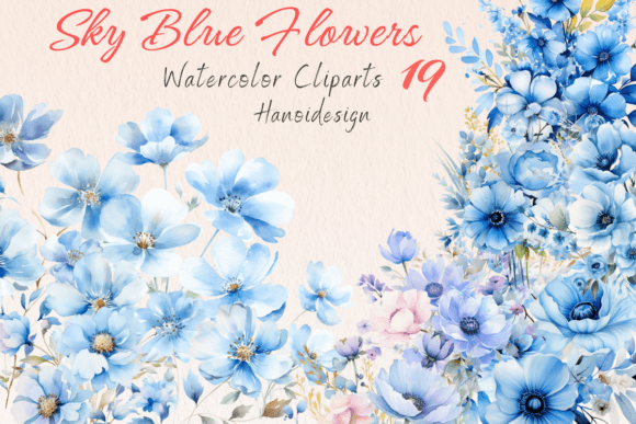 Download Sky Blue Floral Watercolor Cliparts - Clip Collection