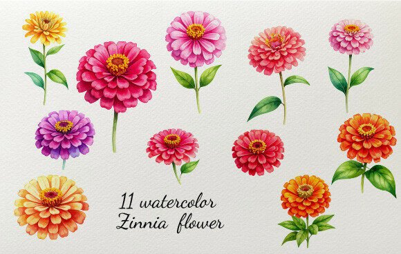 Download 11 Watercolor Zinnia Flowers - Premium Resources