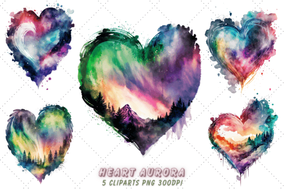 Download Retro Heart Aurora Watercolor Clipart - Clip Collection