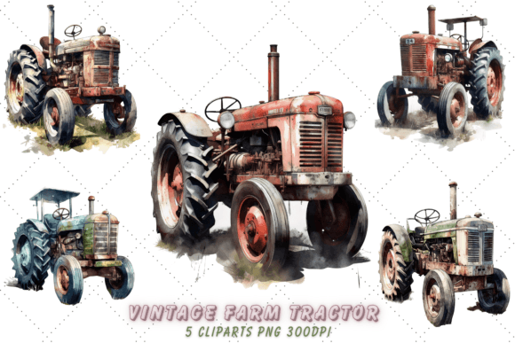 Download Vintage Farm Tractor Watercolor Clipart - Clip Collection
