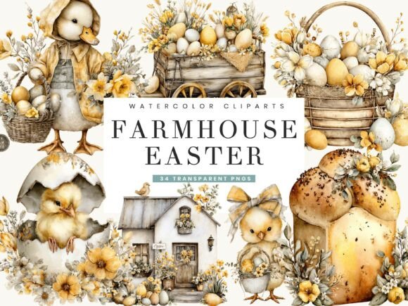 Download Watercolor Farmhouse Easter Clipart - Clip Collection