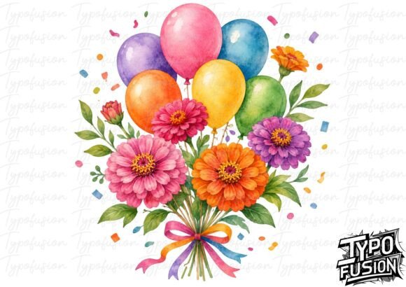 Download Watercolor Zinnia Balloon Bouquet PNG - Premium Resources