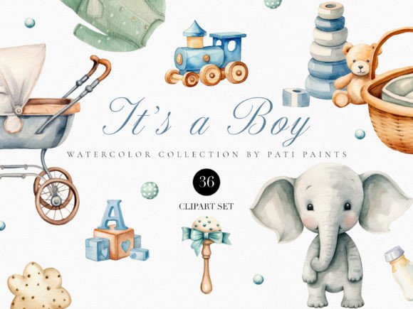 Download Baby Boy Watercolor Digital Clipart Set - Clip Collection