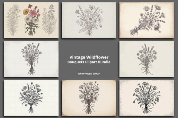 Download Retro Wildflower Bouquets Clipart Bundle - Clip Collection