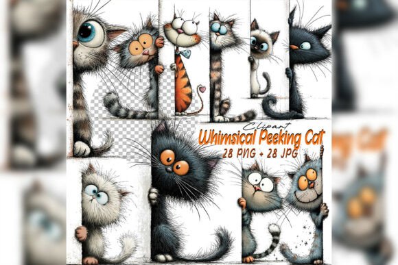 Download Whimsical Quirky Peeking Cat Clipart Set - Clip Collection