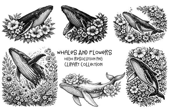 Download Whales and Flowers PNG Clipart Set - Clip Collection