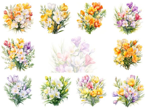 Download Freesias Watercolor Clipart Image Set - Clip Collection
