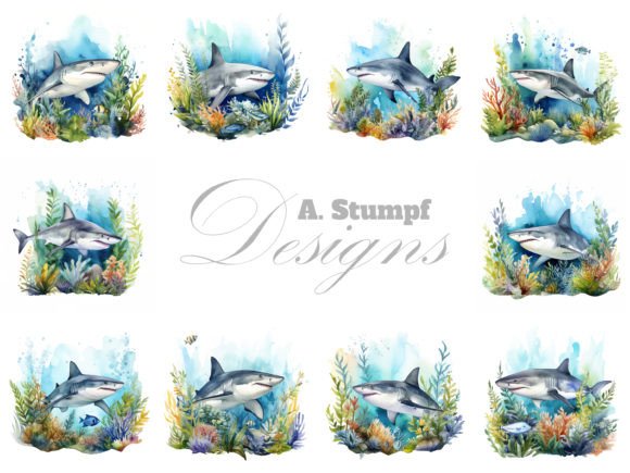 Download Shark Watercolor Clipart Image Set - Clip Collection